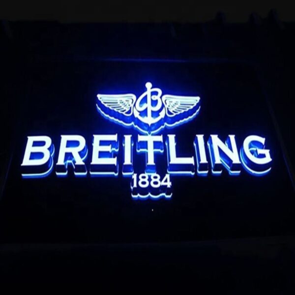 ENSEIGNE LUMINEUSE LED LETTRES BOITIERS 3D “BREITLING” EXTERNE 40cm DE HAUTEUR, TRANSFO 400W