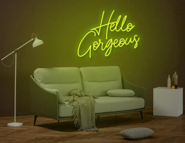 ENSEIGNE LUMINEUSE “HELLO GORGEOUS” NÉON FLEX PERSONNALISÉE, CHOIX DE TAILLE ET COULEUR, de 50 à 70 cm