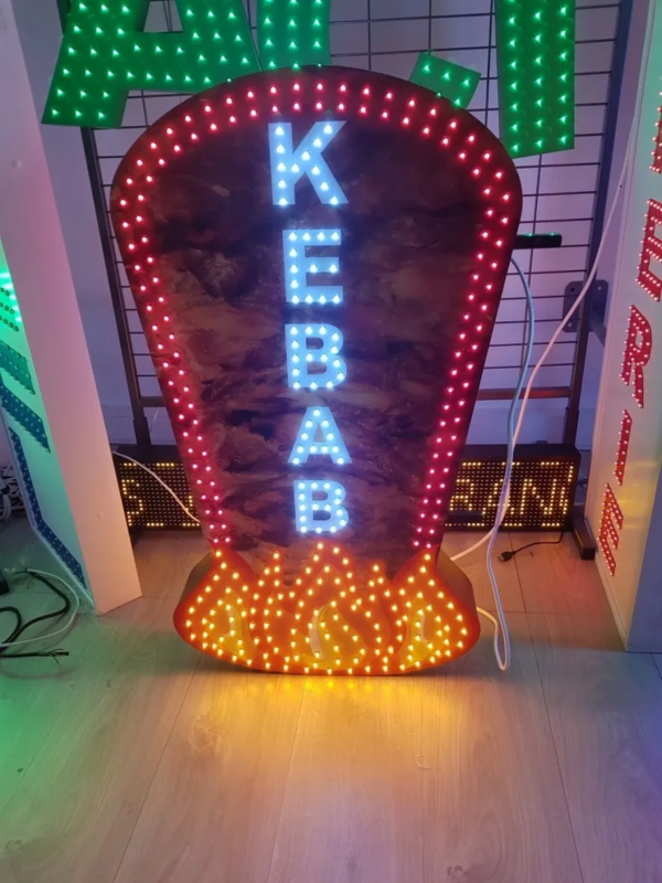 ENSEIGNE LUMINEUSE LED DOUBLE FACES “KEBAB” EXTERNE PRÊT À INSTALLER AVEC ANIMATION ET TÉLÉCOMMANDE 90X50cm