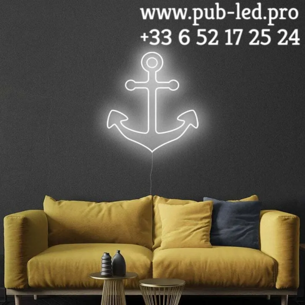 ENSEIGNE LUMINEUSE “ANCRE” NÉON FLEX PERSONNALISÉE, CHOIX DE TAILLE ET COULEUR, de 55 cm et 78 cm