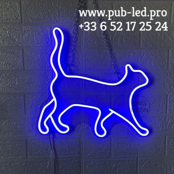 ENSEIGNE LUMINEUSE “CHAT” NÉON FLEX PERSONNALISÉE, CHOIX DE TAILLE ET COULEUR, de 40 cm, 60 cm et 80 cm