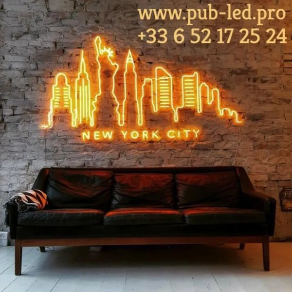 ENSEIGNE LUMINEUSE “NEW YORK” NÉON FLEX PERSONNALISÉE, CHOIX DE TAILLE ET COULEUR, de 90 A 120 cm